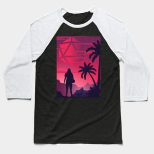 Synthwave Futuristic Polyhedral D20 Dice Sun Baseball T-Shirt